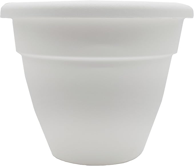 The HC Companies Caribbean Planter Pot - Outdoor & Indoor Plant Pot with Drainage Hole & Plug - Rolled Rim Plastic Pots for Plants & Flowers - Decorative Plant Pot (14" White, Pack of 1)