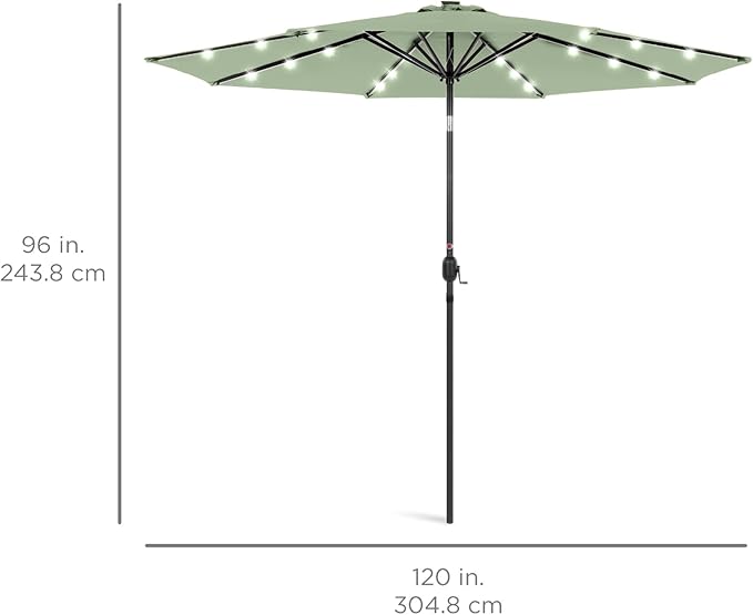 Best Choice Products 10ft Solar Polyester LED Lighted Patio Umbrella w/Tilt Adjustment and UV-Resistant Fabric - Sage Green