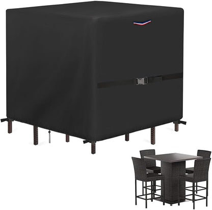 Outdoor Dining Table Cover, Waterproof Outdoor Patio Table Cover Patio Bar Set Covers for 5-Piece Tall Square Bistro Tables & Chairs Set- 76"L x 76"W x 45"H