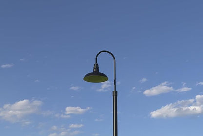 Steel Lighting Co. Topanga Barn Light | Outdoor Pole Top Mounted | 14" Dome | Upslope Gooseneck with Slip Fitter for 2-3/8" Standard Poles | Made in America | Matte Black Exterior/Matte Black Interior