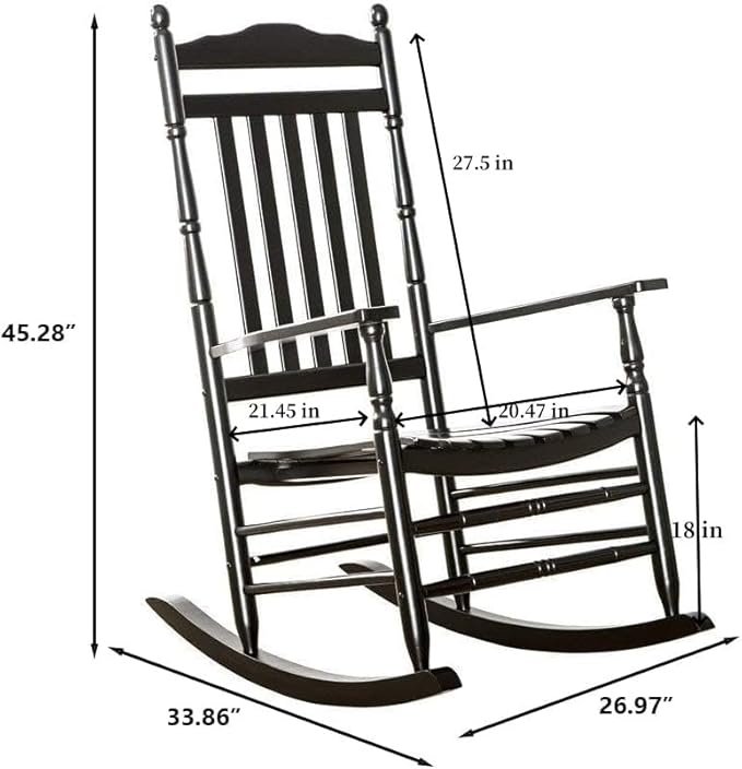 Rocking Chair Porch Rocker Set of 2 Outdoor Patio Furniture Comfy Wooden for Bistro Balcony Lawn Garden Backyard Outside, Black