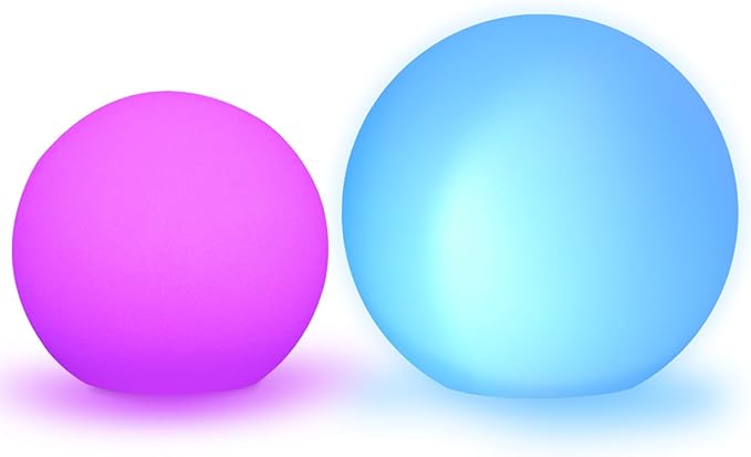 Mr.Go 6-inch LED Ball Light and 8-inch LED Globe Light Bundle, Rechargeable, Remote Control, Dimmable 16 RGB Colors 4 Modes, Waterproof, Great as Night Light Mood Lamp Ambient Lighting Decorations