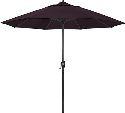 California Umbrella 9' Rd Aluminum Patio Umbrella, Crank Lift, Auto Tilt, Black Finish, 4yr Fade Warranty, Purple
