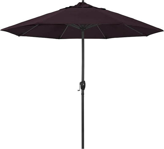 California Umbrella 9' Rd Aluminum Patio Umbrella, Crank Lift, Auto Tilt, Black Finish, 4yr Fade Warranty, Purple