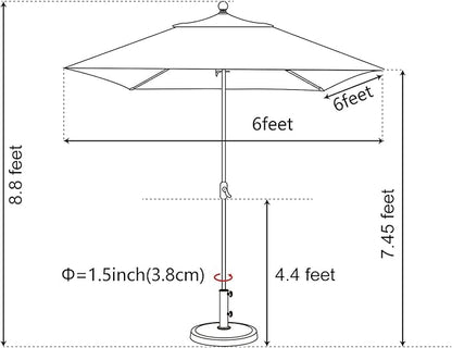 EliteShade USA 10-Year-Non-Fading Sunumbrella 6x6Ft Square Market Umbrella Patio Outdoor Table Umbrella with Ventilation(Logo Red)