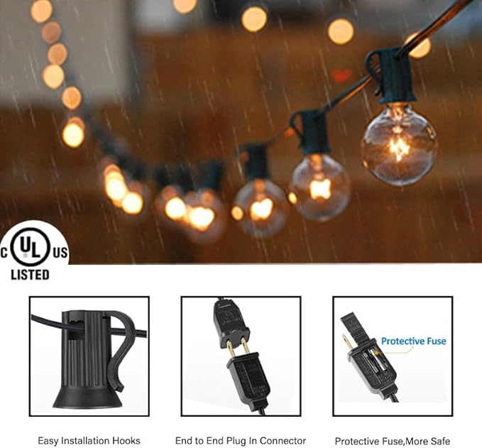 65FT LED Globe String Lights,Waterproof Hanging String Light with 30 Warm White Shatterproof G40 Bulbs(3 Spare), for Indoor/Outdoor Commercial Decor (65FT)