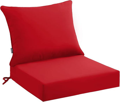 PatioGlow Outdoor Seat Cushion Set 24 x 24 x 4 Inch, Waterproof & Fade Resistant Patio Furniture Cushions with Removable Cover and Ties, Thick Deep Seating Pads for Outside Chair Sofa Couch, Red