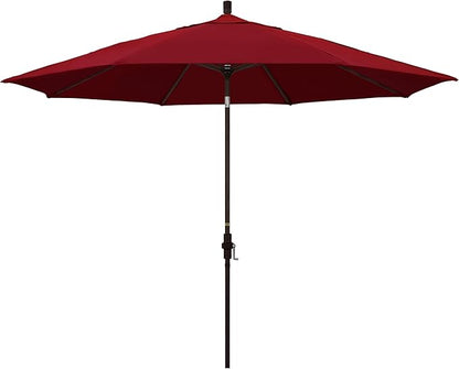 California Umbrella 11Ft Premium Patio Umbrella, Hand-Crank, Tilt-Collar, Bronze Frame, Solution Dyed Red Fabric
