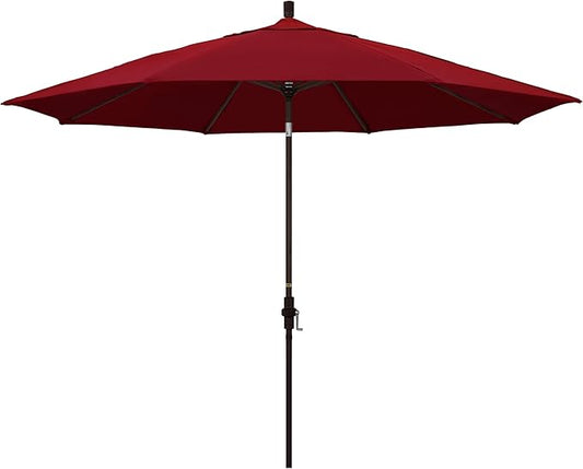 California Umbrella 11Ft Premium Patio Umbrella, Hand-Crank, Tilt-Collar, Bronze Frame, Solution Dyed Red Fabric