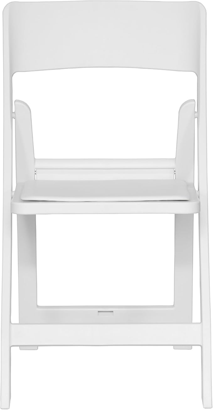 Flash Furniture Hercules Tucker Commercial White Resin Folding Chair - Lightweight, Vinyl Padded Removable Seat, Indoor Outdoor Use, Event & Wedding Ready, Set of 4