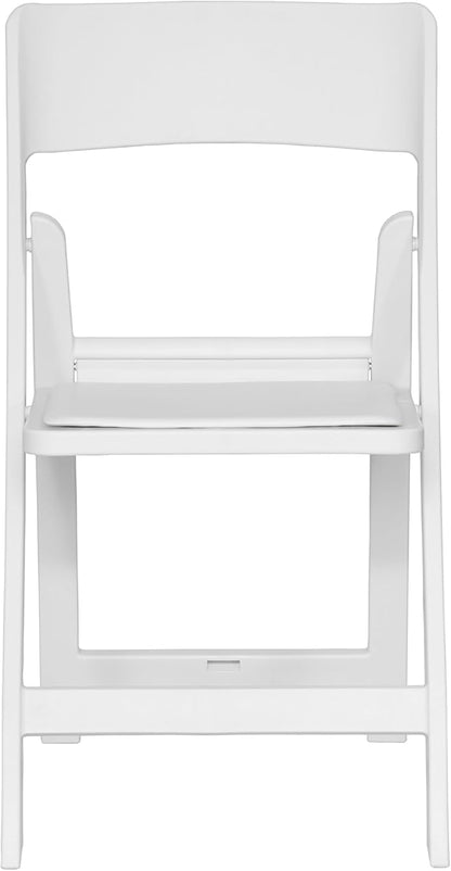 Flash Furniture Hercules Tucker Commercial White Resin Folding Chair - Lightweight, Vinyl Padded Removable Seat, Indoor Outdoor Use, Event & Wedding Ready, Set of 4