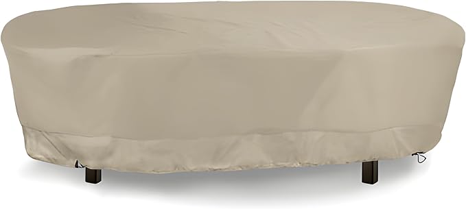 Eevelle Meridian Patio Oval Table Cover with Marine Grade Fabric - Waterproof Outdoor Table Cover - Furniture Set Covers for Dining Table - Easy to Install - (25.5"H x 60"L x 36"W, Khaki)