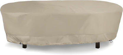 Eevelle Meridian Patio Oval Table Cover with Marine Grade Fabric - Waterproof Outdoor Table Cover - Furniture Set Covers for Dining Table - Easy to Install - (25.5"H x 60"L x 36"W, Khaki)