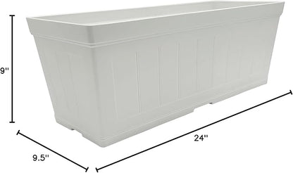 Classic Home and Garden Plastic Falmouth Window Box Planter with Drainage Holes, Starlight White Beadboard, 24in