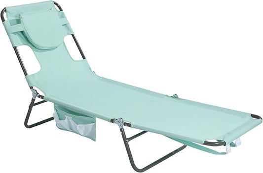 SunnyFeel Lounge Beach Chair for Adults with Face Hole, Reclining Beach Chairs Lay Flat, Sun Face Down Tanning Chair, Portable Folding Camping Cot for Outside Pool, Sunbathing, Reading