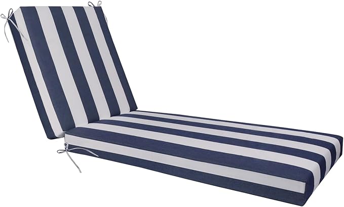 Outdoor Chaise Lounge Cushion - Waterproof & Fade Resistant Patio Lounger Cushions with Removable Cover for Pool, Deck, Lawn .70 x 22 x 4 Inch (Sapphire Blue Cabana Stripe)