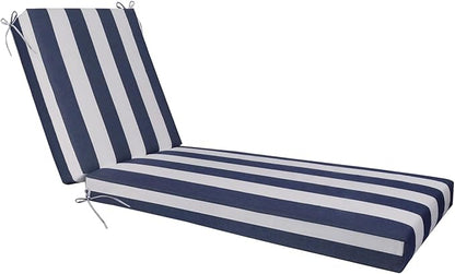 Outdoor Chaise Lounge Cushion - Waterproof & Fade Resistant Patio Lounger Cushions with Removable Cover for Pool, Deck, Lawn .70 x 22 x 4 Inch (Sapphire Blue Cabana Stripe)