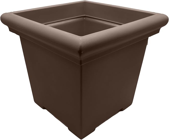 The HC Companies 20" Premium Plastic Terrazzo Square Planter 20"x20"x17.63" in Chocolate Color
