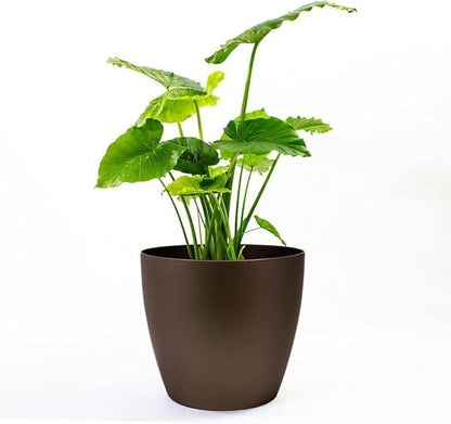 Memphis 18" Round Indoor Floor Planter Pot – Lightweight & Durable Plastic, Modern Design, Made in USA, Recyclable Large Plant Container for Home & Office Décor (Espresso Meta