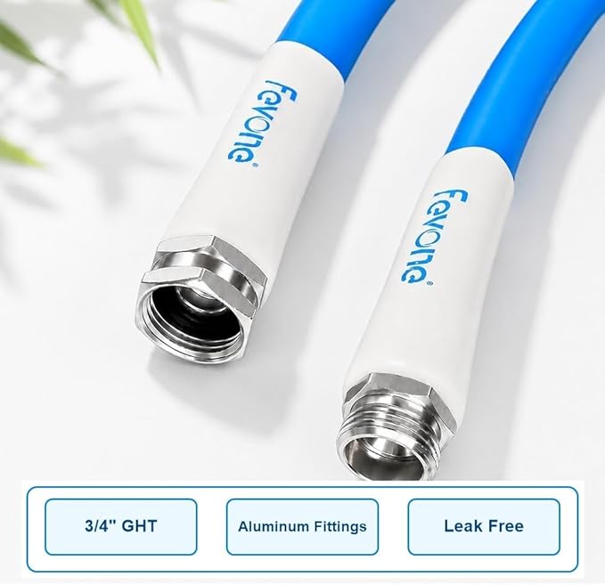 FEVONE 3 ft x 5/8 in Garden Hose, Hose Reel Leader Hose, Drinking Water Safe Short Lead-In Water Hose, Kink-Resistant Hybrid Polymer, 3/4 in Aluminum Fittings, Leak-Free, 600 PSI