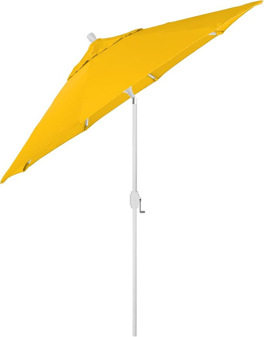 California Umbrella 5-Year-Non-Fading, 9Ft Premium Patio Umbrella, Hand-Crank, Button-Tilt, White Frame, Solution Dyed Lemon Fabric