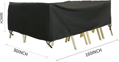 Outdoor Furniture Covers, Rectangular patio table cover, Waterproof for Outdoor patio set cover, Dining table cover, 160" L x 90" W x 36" H Black