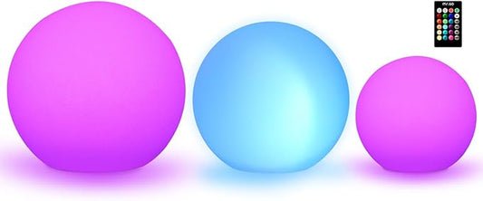 Mr.Go 10-inch LED Ball Light, 8-in and 6-in Ball Light Bundle, Remote Control, 16 RGB Colors 4 Modes, Dimmable, Rechargeable, Waterproof, Great as Night Light Mood Lamp Ambient Lighting Decorations