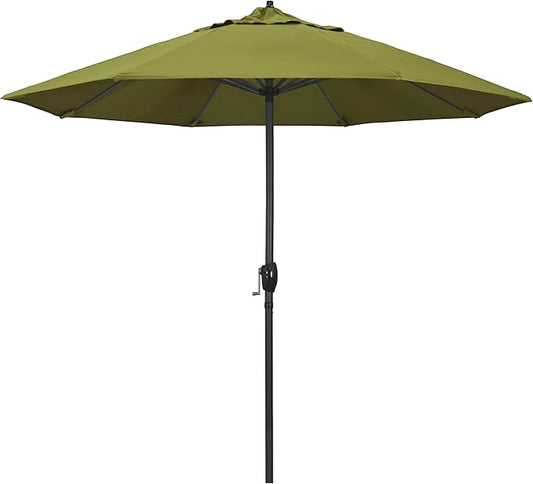 California Umbrella 9' Rd Aluminum Patio Umbrella, Crank Lift, Auto Tilt, Black Finish, 4yr Fade Warranty, Ginko
