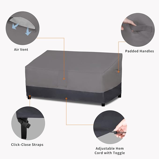Easy-Going Outdoor Sofa Cover Heavy Duty Patio Furniture Loveseat Couch Bench Cover Windproof Durable (70Wx38Dx35H inch, Gray/Dark Gray)
