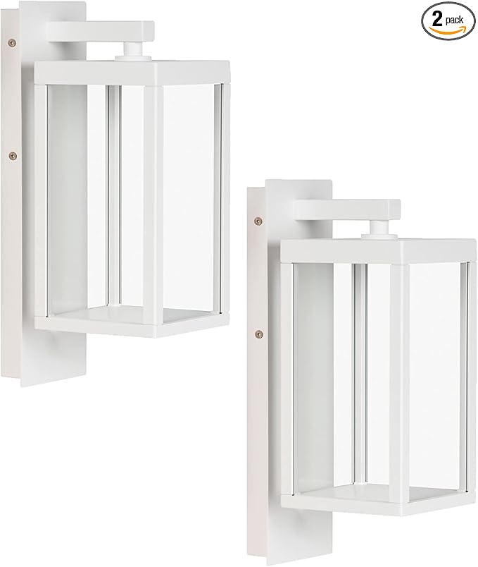 Outdoor Wall Light Lantern 2 Pack LED White Modern Exterior Light Fixture with Clear Glass 13W Anti-Rust IP54 Waterproof Front Porch Light