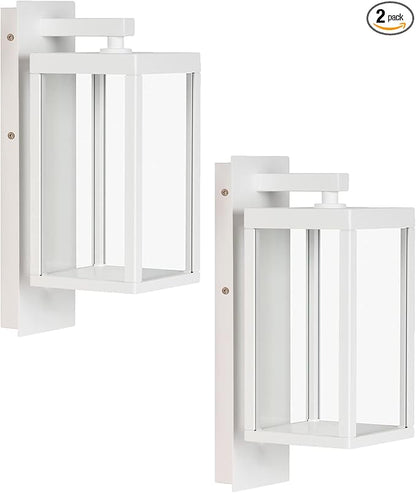 Outdoor Wall Light Lantern 2 Pack LED White Modern Exterior Light Fixture with Clear Glass 13W Anti-Rust IP54 Waterproof Front Porch Light