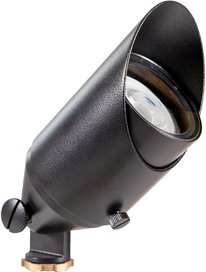 VOLT Top Dog Scotty 12V Cast Brass Outdoor Spotlight (Black) with 5W 2700K Warm White 400 Lumen MR16 LED Bulb for Low Voltage Landscape Lighting of Yard, Lawn, Garden, Patio, Trees & House