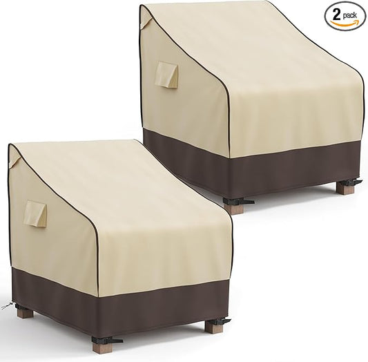 MR. COVER Patio Chair Covers Waterproof, Outdoor Furniture Covers for Rocking Chair, Heavy Duty Anti UV Chair Cover, Fits up to 40"W x 40"D x 35"H, Air Vent and Handles Included, Brown & Khaki, 2 Pack