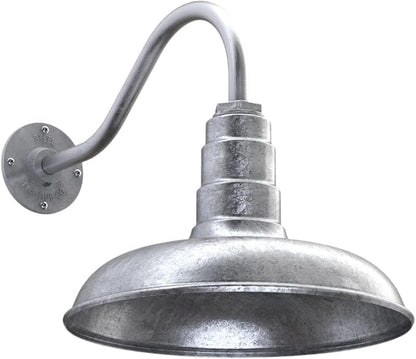 Steel Lighting Co. Topanga Barn Light | Outdoor Wall Mounted | Farmhouse Garage Light Made in America | 14 inch Dome | 16 inch Gooseneck | Galvanized Exterior/Galvanized Interior