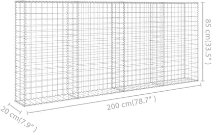 Galvanized Steel Gabion Wall with Covers, Gabion Mesh Wire Wall Panel Galvanized Steel Garden Stone Wire Basket Fencing Patio Decorative Fence, 78.7"x7.87"x33.5",-180
