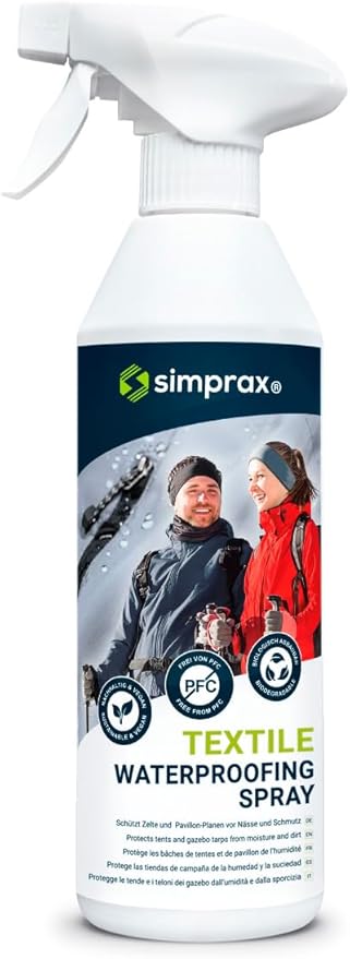 simprax® Textile Waterproof Spray Eco-Friendly & Skin-Safe | Water-Based Waterproofing for Gore-Tex, Sympatex & Softshell | Biodegradable Waterproofing Spray for Fabric Outdoor | Made in Germany