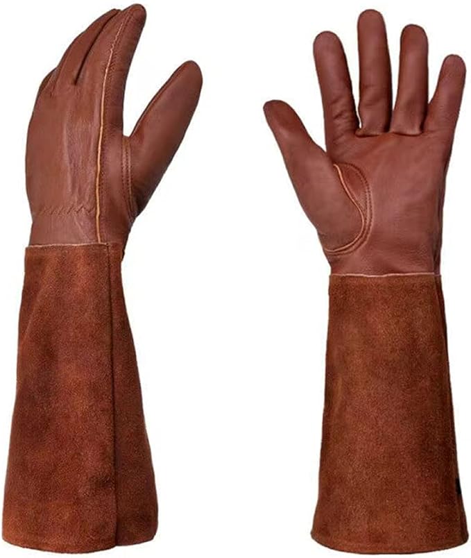 KINDE Gardening Gloves Women/Men - Thorn Proof Cowhide Leather Rose/Blackberry Pruning Long Forearm Protection Gauntlet