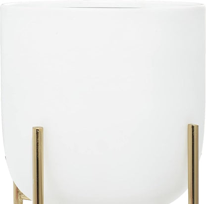 Deco 79 Metal Indoor Outdoor Planter Large Planter Pot with Removable Gold Stand, Set of 2 Planters 16", 13"H, White