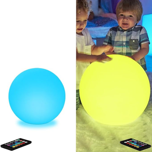 12-in LED Glowing Ball Light, Rechargeable LED Globe Orb Light w/Remote (1PC) and 16-in Cordless LED Globe Orb Night Light, 16 RGB Colors Changing Waterproof Light Up Ball w/Remote (1PC)