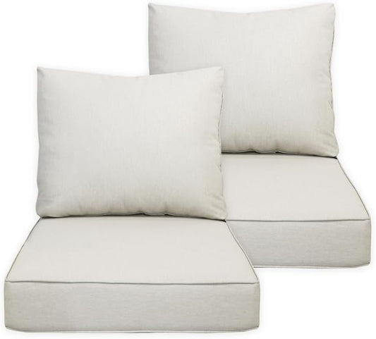 COZYVIDA Outdoor/Indoor 24x27.5 inch Deep Seat Patio Cushions Set of 2 Resilient Foam Filling Water Repellent Stain-Resistant UV Resistant Weather Resistant Patio Cushions Almond