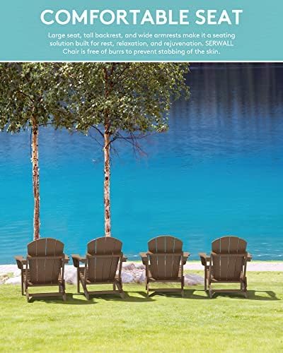 SERWALL Folding Adirondack Chair Set of 4 Outdoor Chairs Painted Adirondack Chair Weather Resistant for Patio Deck Garden, Backyard Deck, Fire Pit- Brown