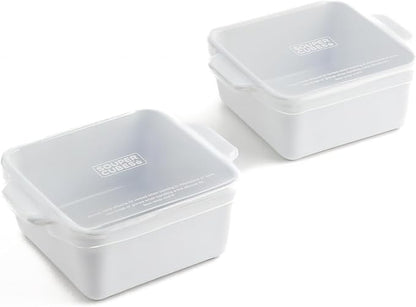 Souper Cubes Ceramic Baking Dishes 2.0-5" x 5" Baking Dishes with Silicone Lids, Individual Baking Dishes for Oven, Microwave, Oven and Air Fryer Safe, USA Made, Set of 2 - White