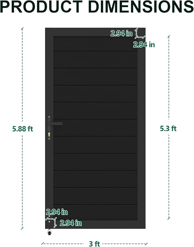 6ft x 3ft Aluminum Alloy Privacy Gate - Outdoor Metal Garden Gate with Lockable Knob,Full Enclosure Security Gate, Design for Patio, Yard & Backyard, Easy Installation Without Posts