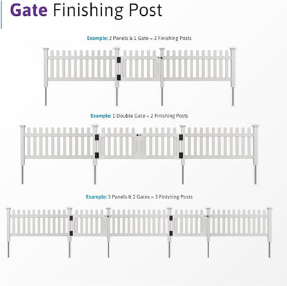 3ft Tall (1 Post) Fence Finishing Post for WamBam Newport No Dig White Picket Fence, Easy Install Outdoor Support for Backyard or Patio, Yard Enclosure Component, No Dig Panels, ZP19003