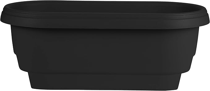 Bloem 24" Black Resin Deck Rail Round Planter, 9" H, 24" L, 12" W, Fits Rail Sizes Between 4.75" - 5.75" Wide