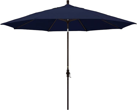 California Umbrella 11Ft Premium Patio Umbrella, Hand-Crank, Tilt-Collar, Bronze Frame, Solution Dyed Navy Fabric