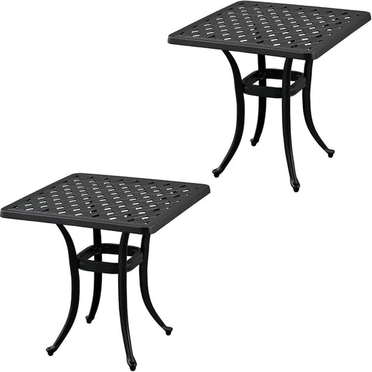 21”Cast Aluminum Outdoor Side Table, Cast Aluminum Patio End Tables, Weather Resistant End Table, Coffee Table for Patio, Porch, Deck, Garden, Black (2, Black)