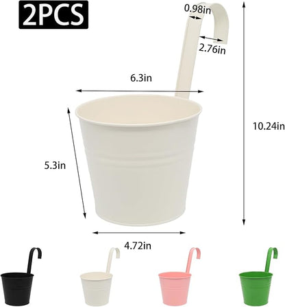 Hanging Planters Set of 2 - Small Modern White Outdoor Pots with Sturdy Hooks, Space-Saving Design for Patio, Garden, Balcony - Durable Weather-Resistant Plant Containers