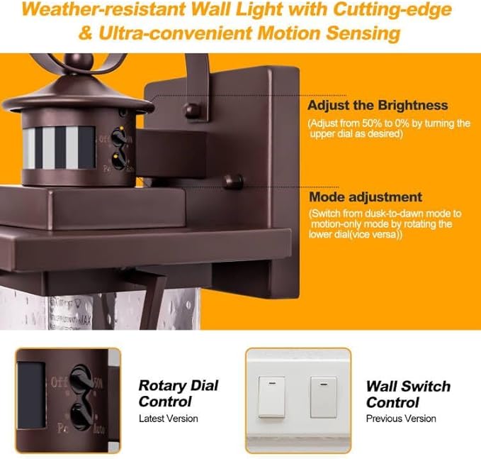 Large Oil Rubbed Bronze Motion Sensor Outdoor Lights 15.5inch - Dusk to Dawn Outdoor Lighting, Waterproof Porch Lights Outdoor Wall Sconce, Exterior Light Fixtures for House, Garage Anti-Rust