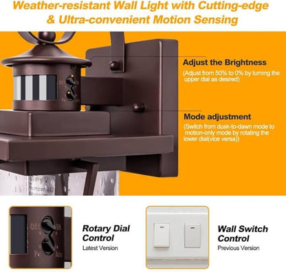 Large Oil Rubbed Bronze Motion Sensor Outdoor Lights 15.5inch - Dusk to Dawn Outdoor Lighting, Waterproof Porch Lights Outdoor Wall Sconce, Exterior Light Fixtures for House, Garage Anti-Rust